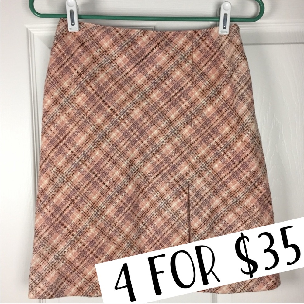 NWT LOFT pink brown cream wool blend skirt size 0p